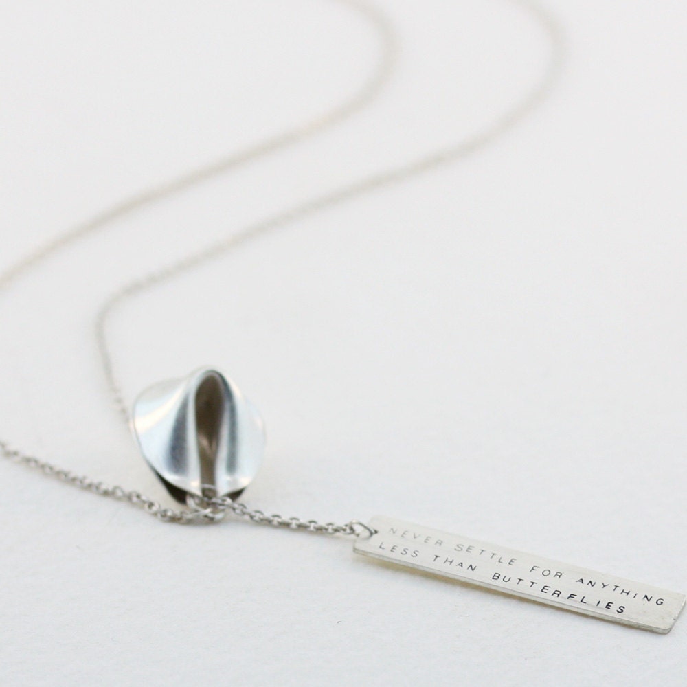 customize your fortune - 18" sterling silver fortune cookie lariat with fortune message in front