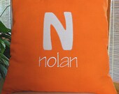 Orange Monogrammed Pillow , Throw Pillow, Appliqued Pillow, Personalized Pillow