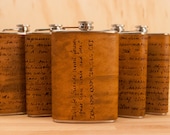 Wedding Party Flask Set - Handmade leather and stainless steel - Antique Brown