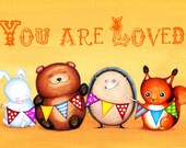 Animals with Party Garland - Cute Fuzzy Bunny Teddy Bear Hedgehog Squirrel