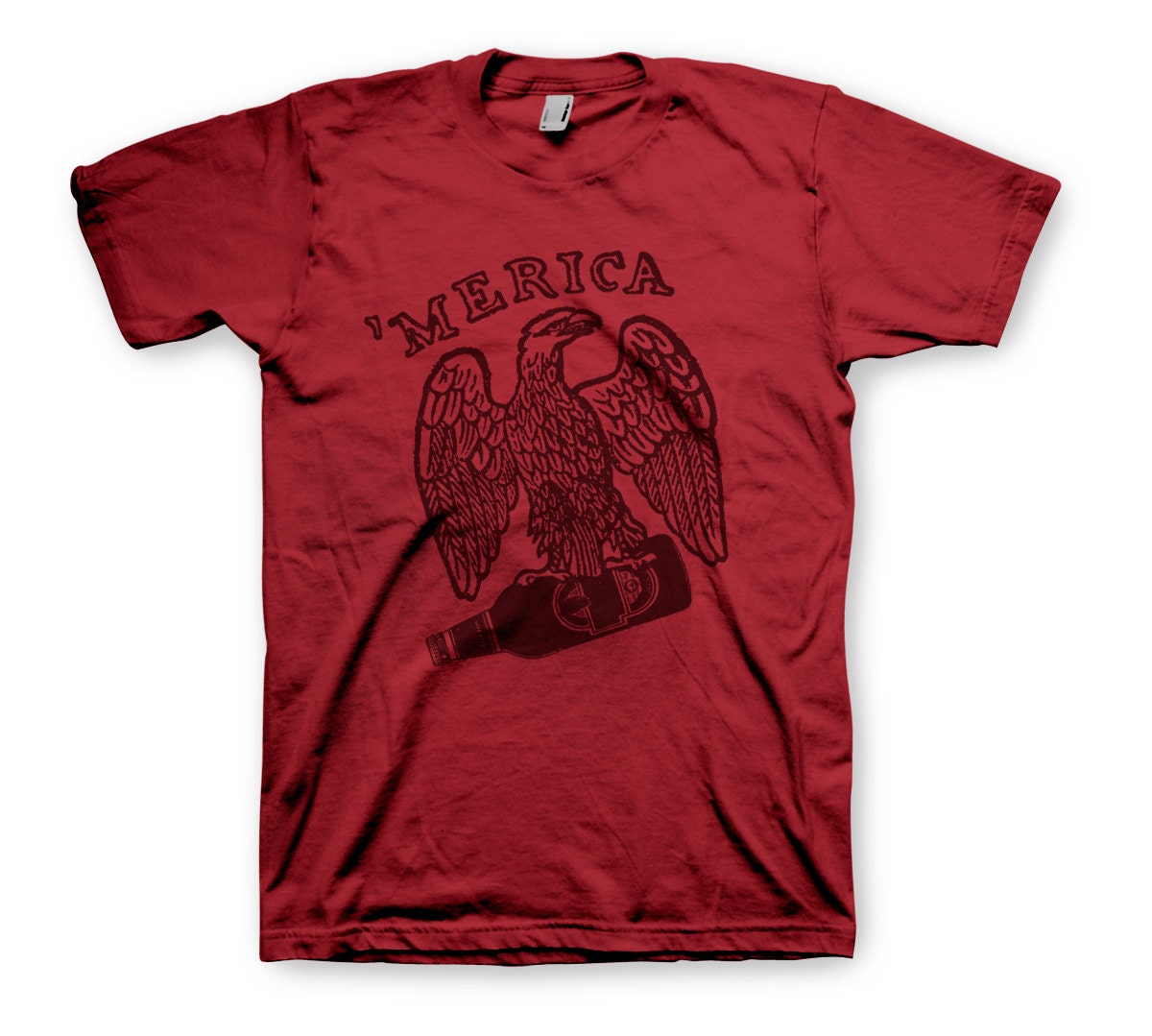 Merica- Hand-Printed Tee Shirt- Cardinal red