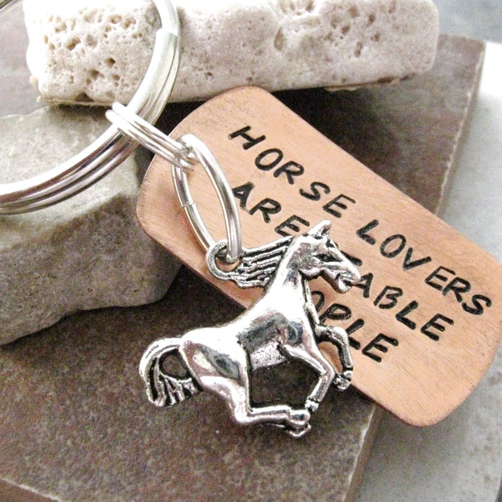 Horse Key Chain, Horse Lovers Are Stable People, Hand Stamped Copper with horse charm, men, women