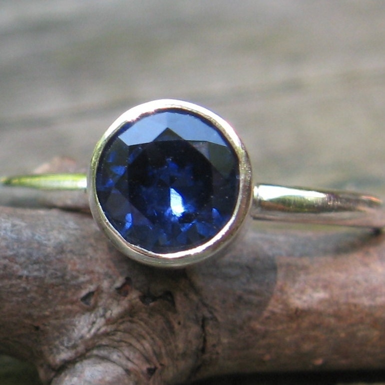 Sapphire Ring ... September Birthstone Ring ... 6mm sapphire sterling silver stacking ring