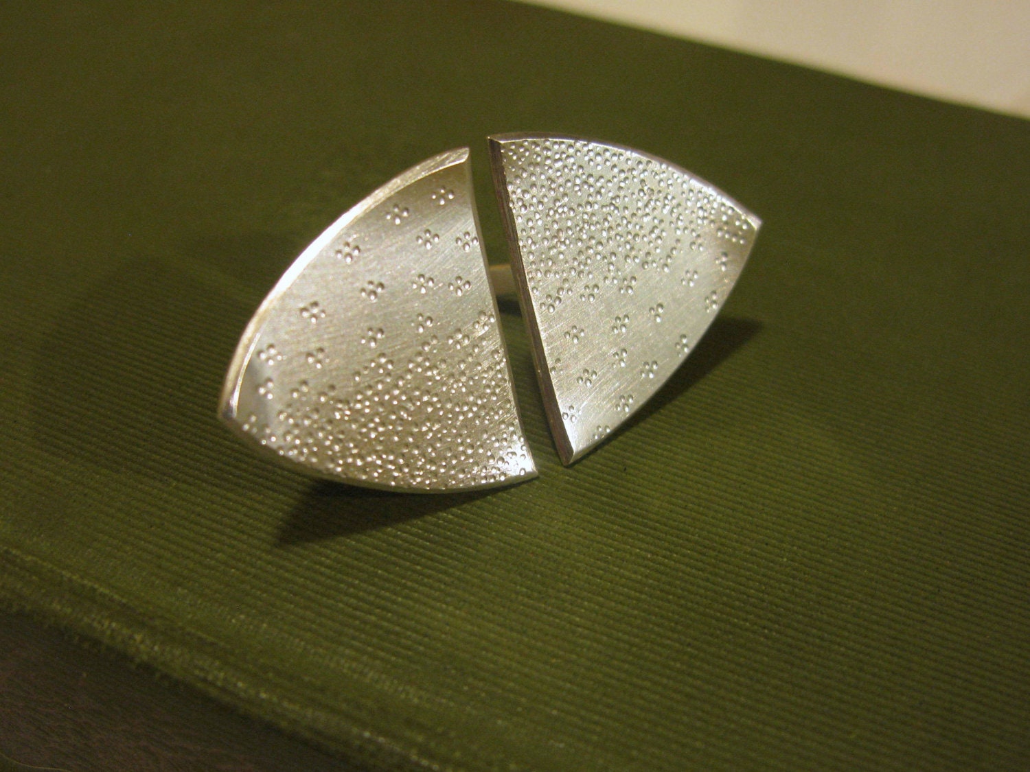 Double Heater Shield - hand-stamped ombre sterling silver ring