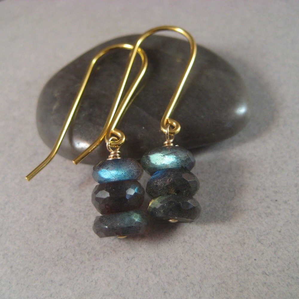 Labradorite Earrings, Faceted Gemstone Earrings, Blue Flash Labradorite, Gold Vermeil Earrings