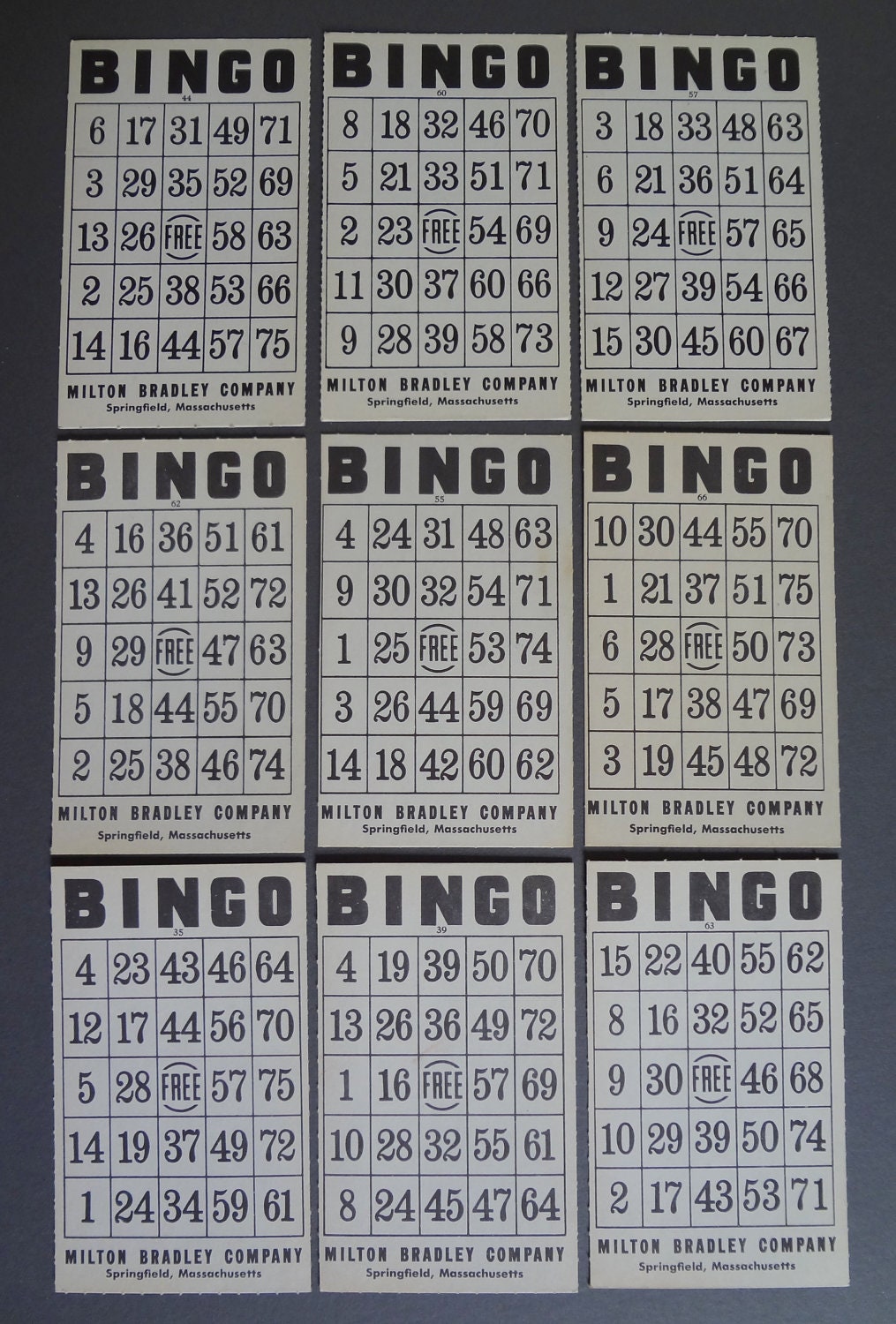 9 Vintage Bingo Cards