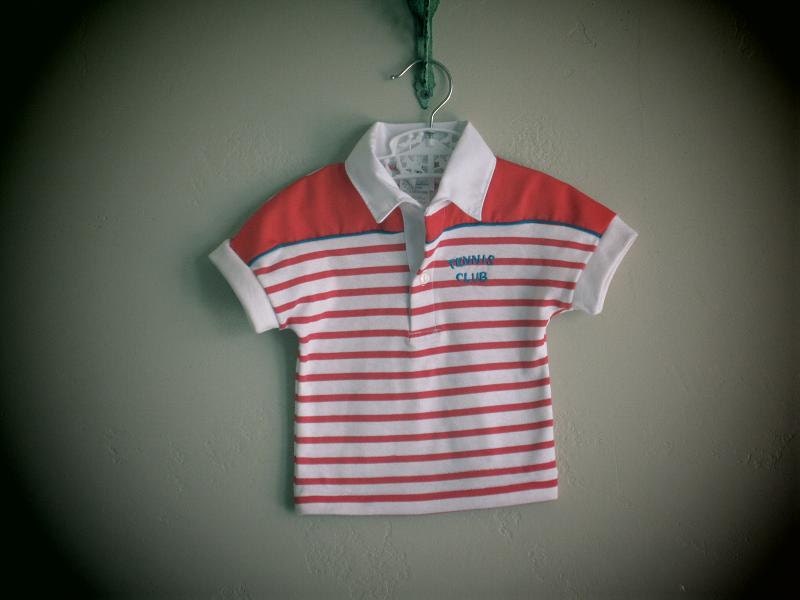vintage red and white striped polo shirt- 12m