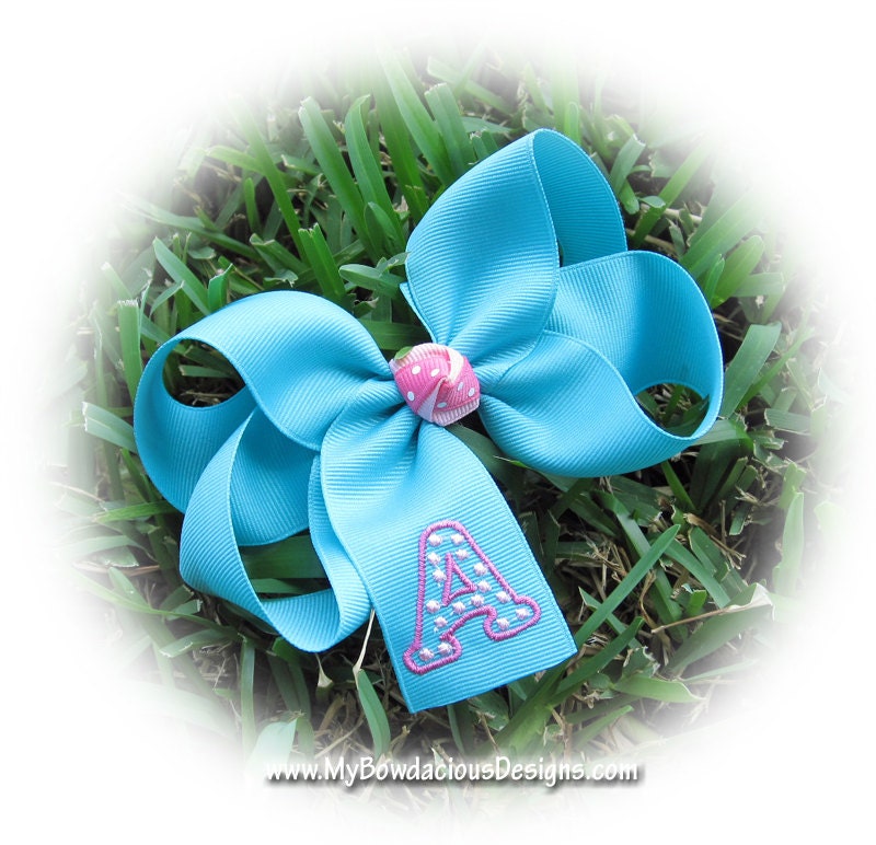 Girls Monogrammed Polka Initial Large Hair Bow