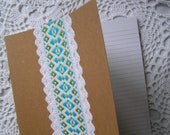Tribal Navajo Bohemian Southwestern Geometric Recycled Lined Journal, Lace & Embroidered Ribbon