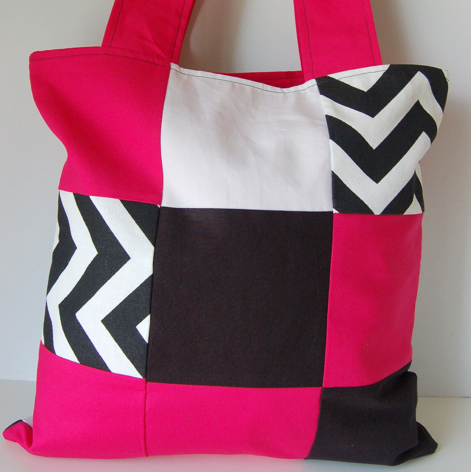 Tote Pink Black Blocks - Shoulder Bag