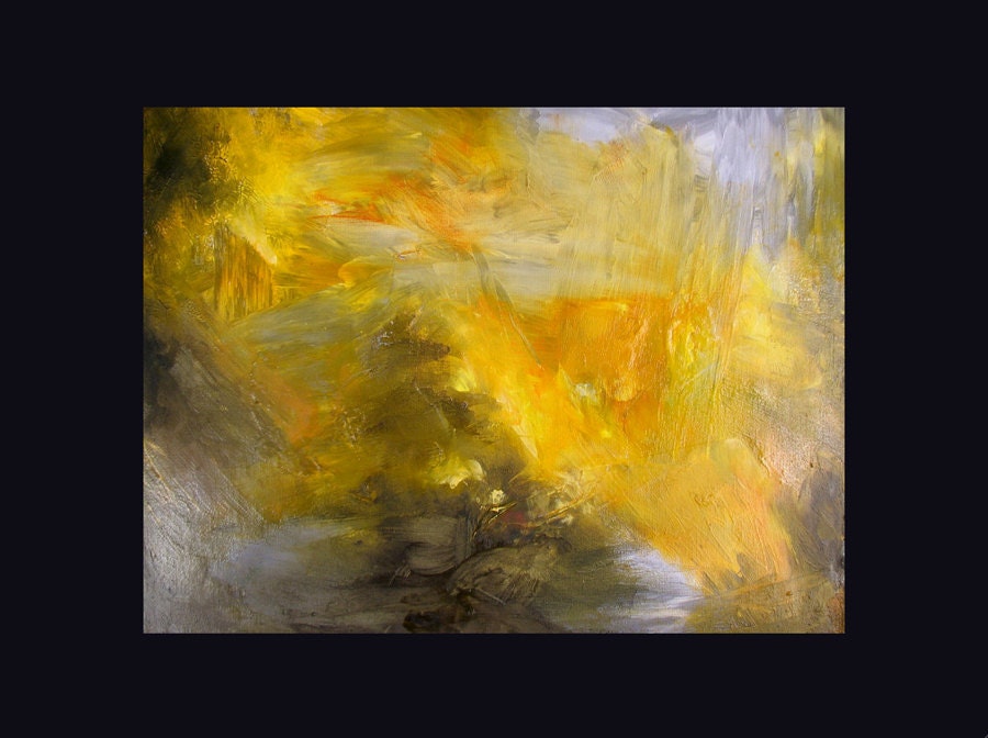 Abstract painting, original fine art, autumn gold, amber, grey, 11 x 14 inches