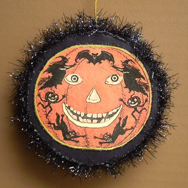 Fall home decor Jack O Lantern vintage inspired Halloween ornament