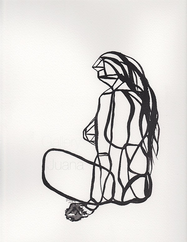 abstract figure III, female, sumi ink line drawing