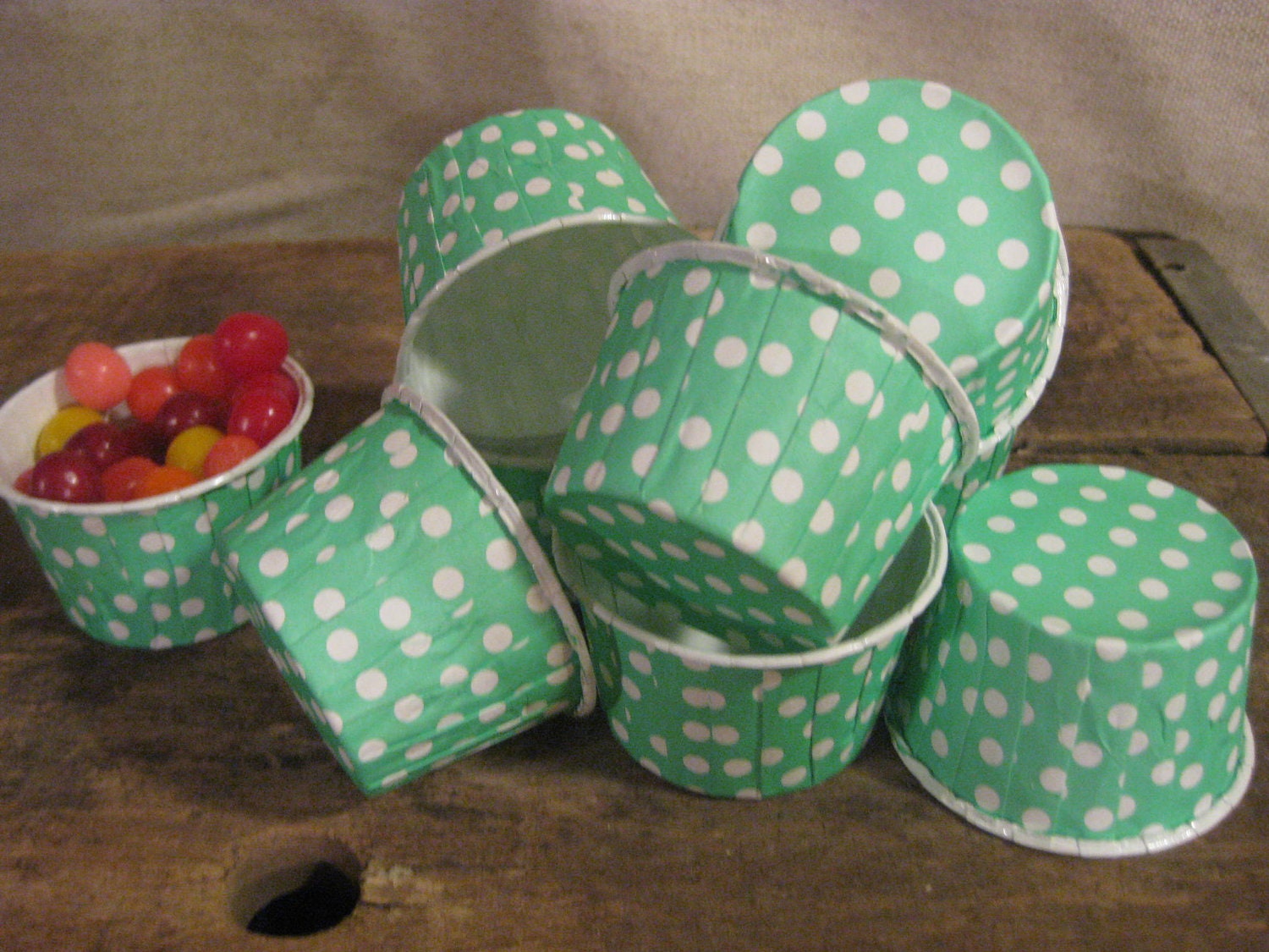 Mint Green Polka Dot Nut Cups -Paper Baking Cups - Dessert Cups - Ice Cream Cups - set of 24 Il_570xn