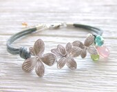 Aloha Lei in White Gold or Silver Jewelry bracelet, Tropical Beach, Gift for Her, Bridal Jewelry, Gemstones Jewelry
