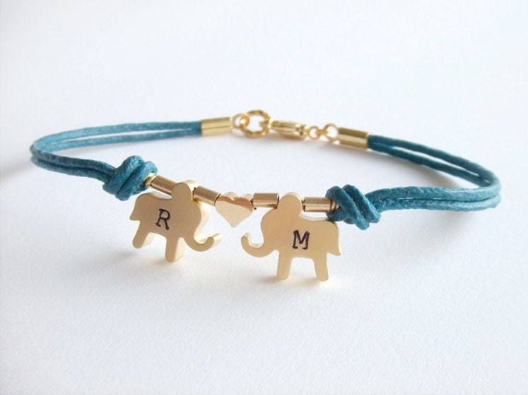 Elephants Jewelry Bracelet, Initialized Personalized Jewelry, Best Friend, Boyfriend, Girlfriend, Gift for Her, Friendship Gift