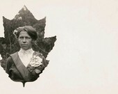 vintage photo Young Corsaged Lady in Leaf Design RPPC