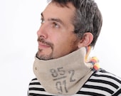 Linen Men Cowl Scarf - Real Vintage German Mail bag Beige - Neckwarmer