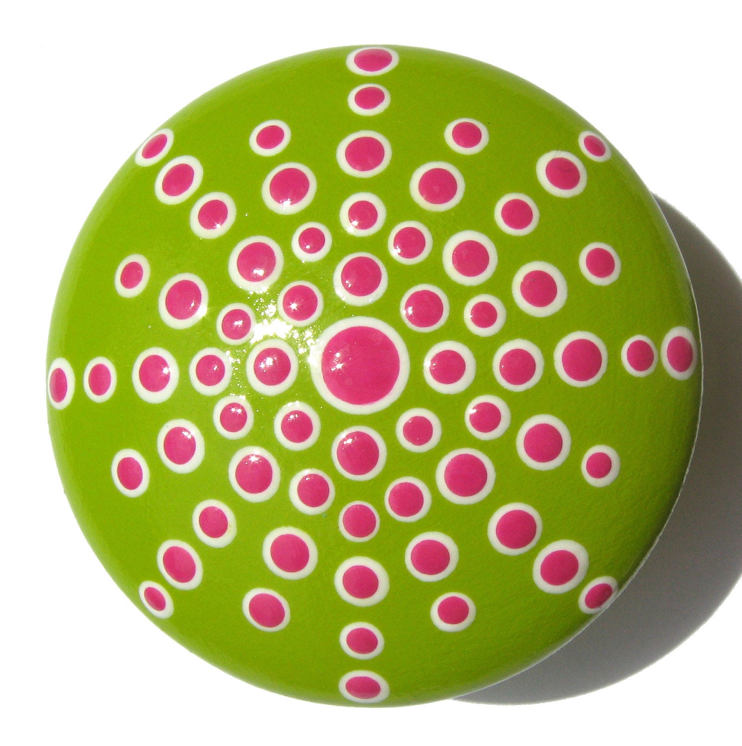 Lime Green and Hot Pink Starburst Hand Painted Drawer Knob, Spotted Drawer Pull