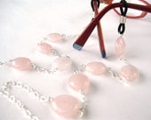 Rose Quartz Eyeglass Chain, Sterling Silver Reading Glasses Lanyard, Pink Quartz, Handmade