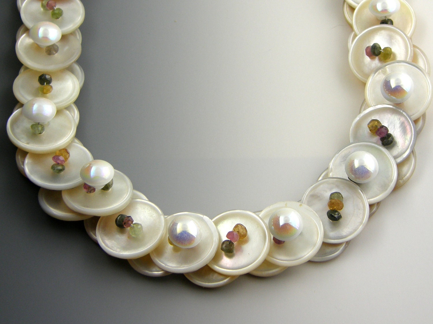 Tourmaline Gemstone Layered Button Necklace