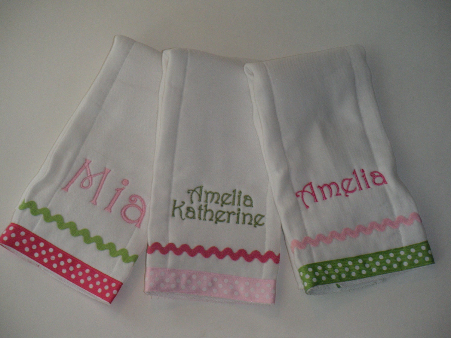 Personalized Burp Cloth Set -Pink and Green Dots- (set of 3)