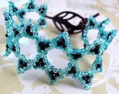 STAR of DAVID bracelet, beadwoven judaica, mint aqua tealgreen beads, antique copper clasp