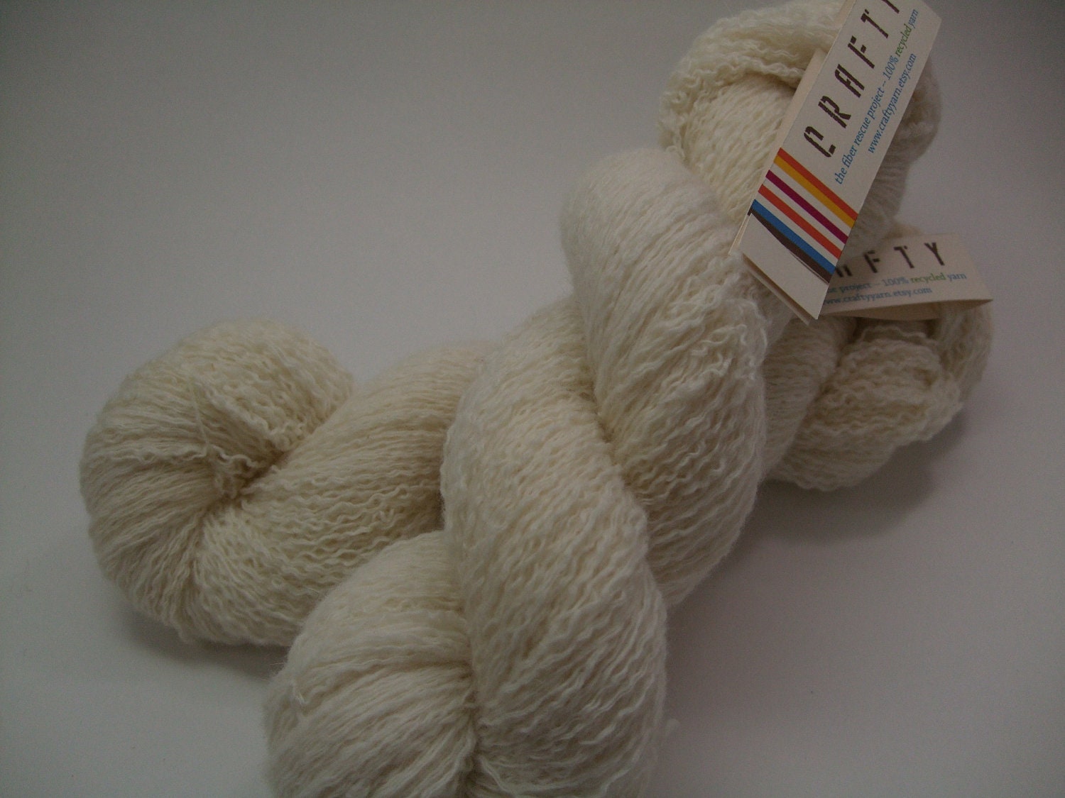 Recycled yarn - white lambswool/angora blend, fingering weight