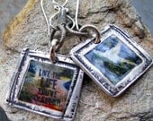 Motivational Art Journal Photo Transfer Earrings, PMC Artisan Jewelry, Art Journal Jewelry