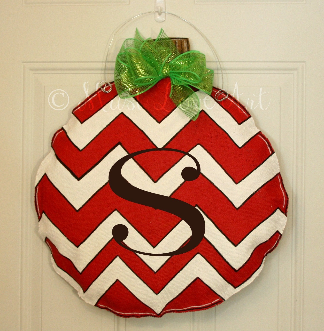Christmas Ornament Chevron Burlap Door Hanger Decoration Personalized