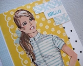 Retro Greeting Card using 1960s vintage Girl - Say Hello - Pretty Birthday Friendship Card Mad Men Girl