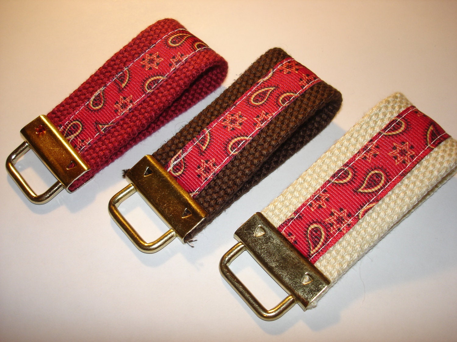 You Pick One   Mini Key Fob    ribbon / fabric on heavy cotton webbing