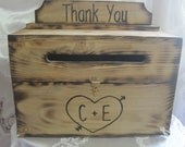 Rustic Wedding Card Box Keepsake Chest Woodburned Stained Personalized Custom Wood