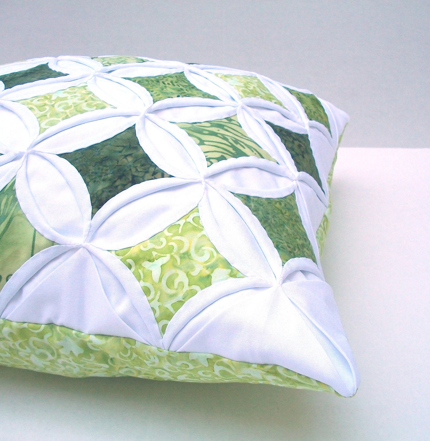 Green Decorative Pillow Cover Cathedral Window Batik - 18 Inch