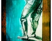torso, original teal charcoal and ink figure drawing, on sale