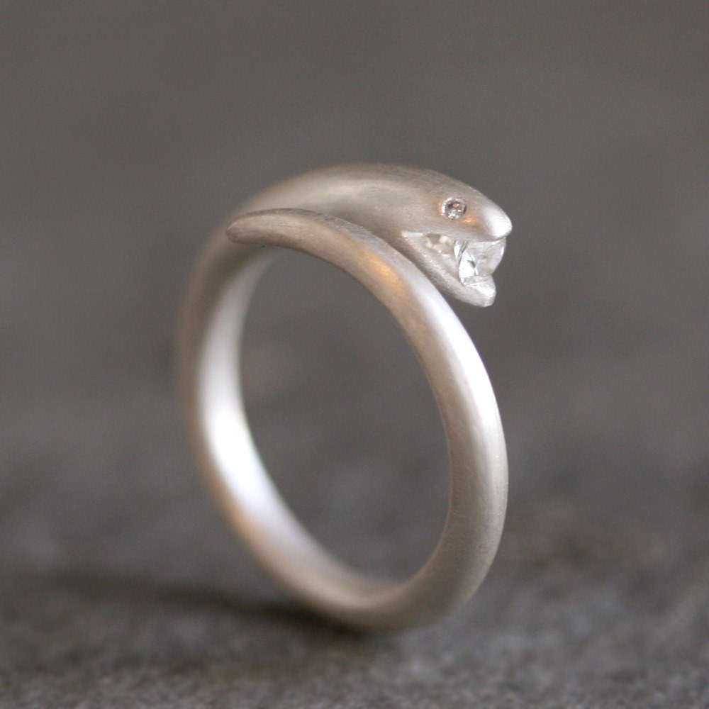 Small Open Mouth Snake Ring in Sterling Silver with Diamond and Sapphire