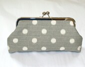 Clutch Purse Taupe Ivory Ikat Polka Dot Bridal Party Accessory