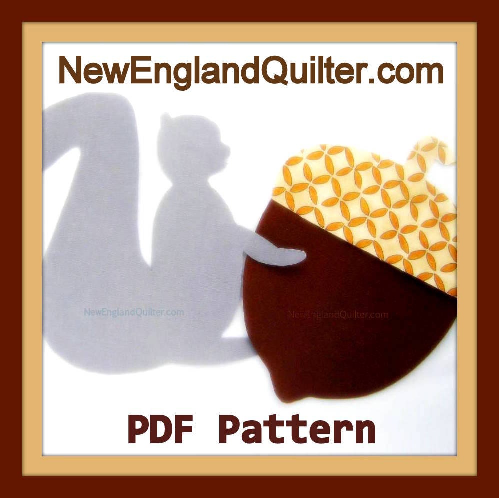 Grey Squirrel and Jumbo Acorn PDF Pattern - Woodland Magic Series - Quilt Block - No Sew Iron On - Sewing - DIY - Template Instant Download