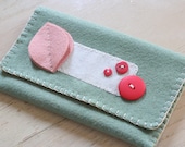 green & mustard felt wallet / gadget cozy.