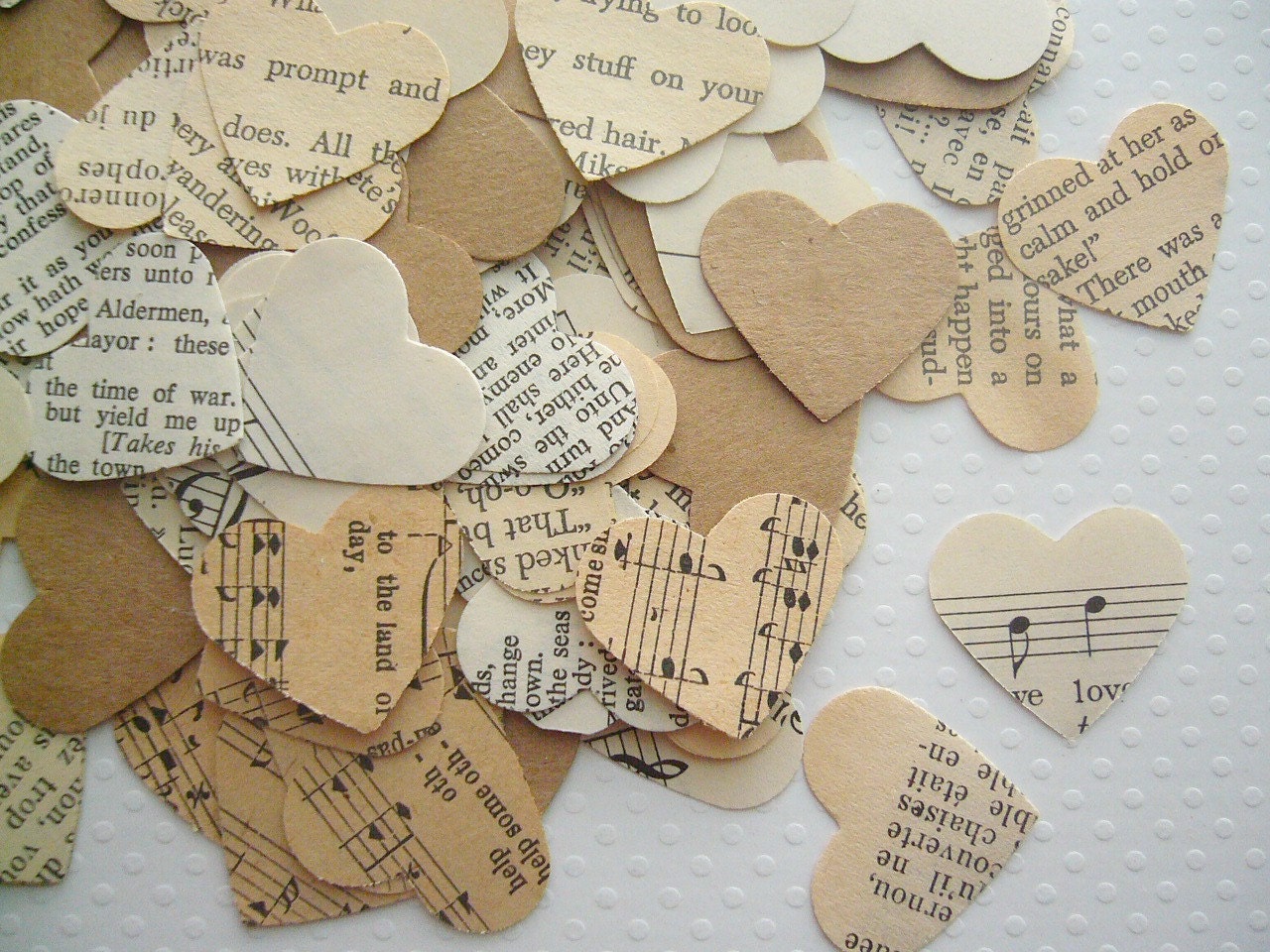 Vintage Book Confetti - Vintage Wedding - Romantic Vintage Heart Confetti