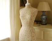 Tailored Two Toned Faded Roses Linen Display Mannequin Dressform - Juliet