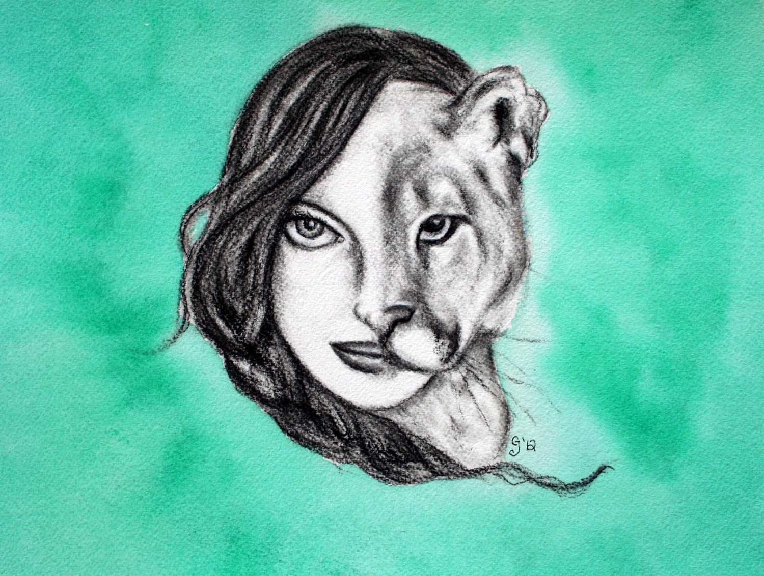 8x10 Mountain Lion Totem Animal Portrait Fine Art Print by Celeste Johnston www.celestejohnstonart.com