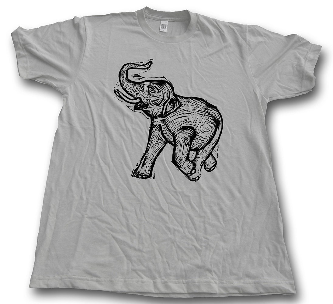 Elephant  Woodblock Printed Tee Shirt in hand printed gift box