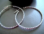 Shiny Sterling Silver Textured Hoop Earrings-Classic and Simple Silver Hoop Earrings-Arracadas de Plata