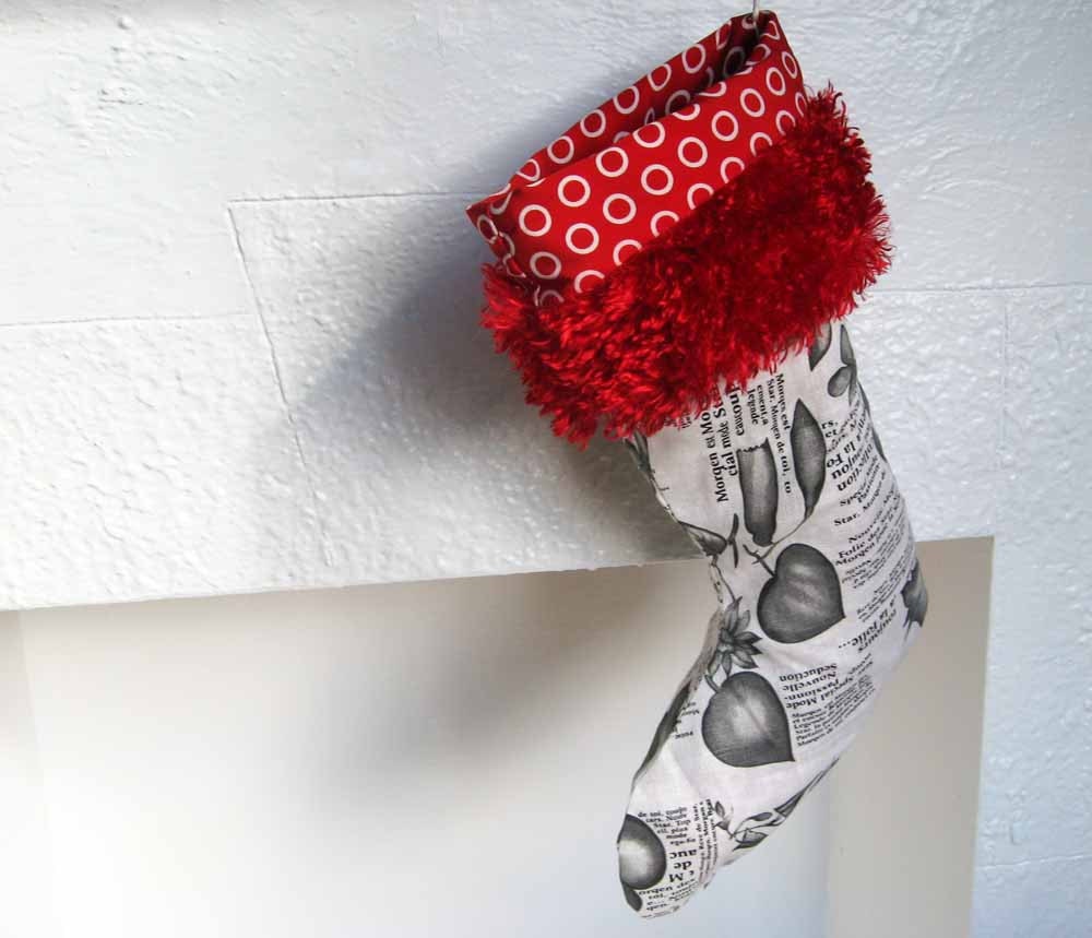 Handmade Large Red Christmas Stocking - French Chef  - Heirloom Holiday Decor - Ready to Ship
