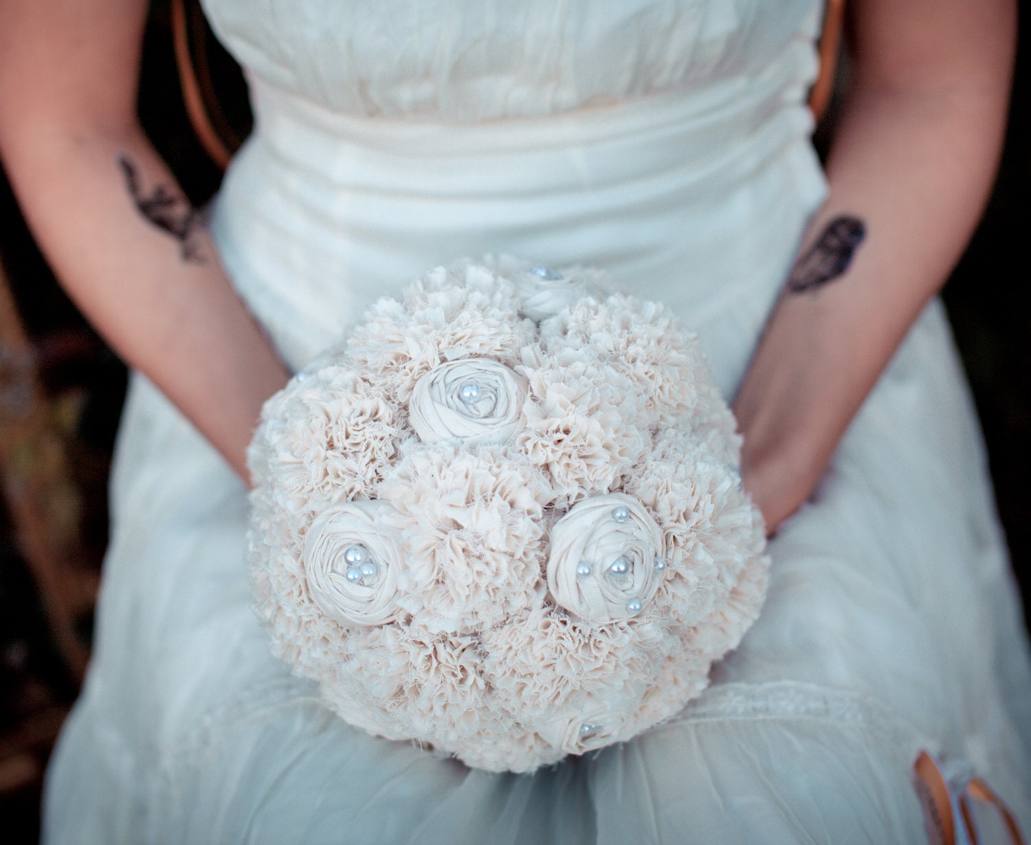 Handmade ORGANIC Cotton Fabric Bouquet -  Eco Wedding Bridal Bouquet - Vintage Wedding, Fabric Flower Bridal Bouquet, Alternative Bouquet