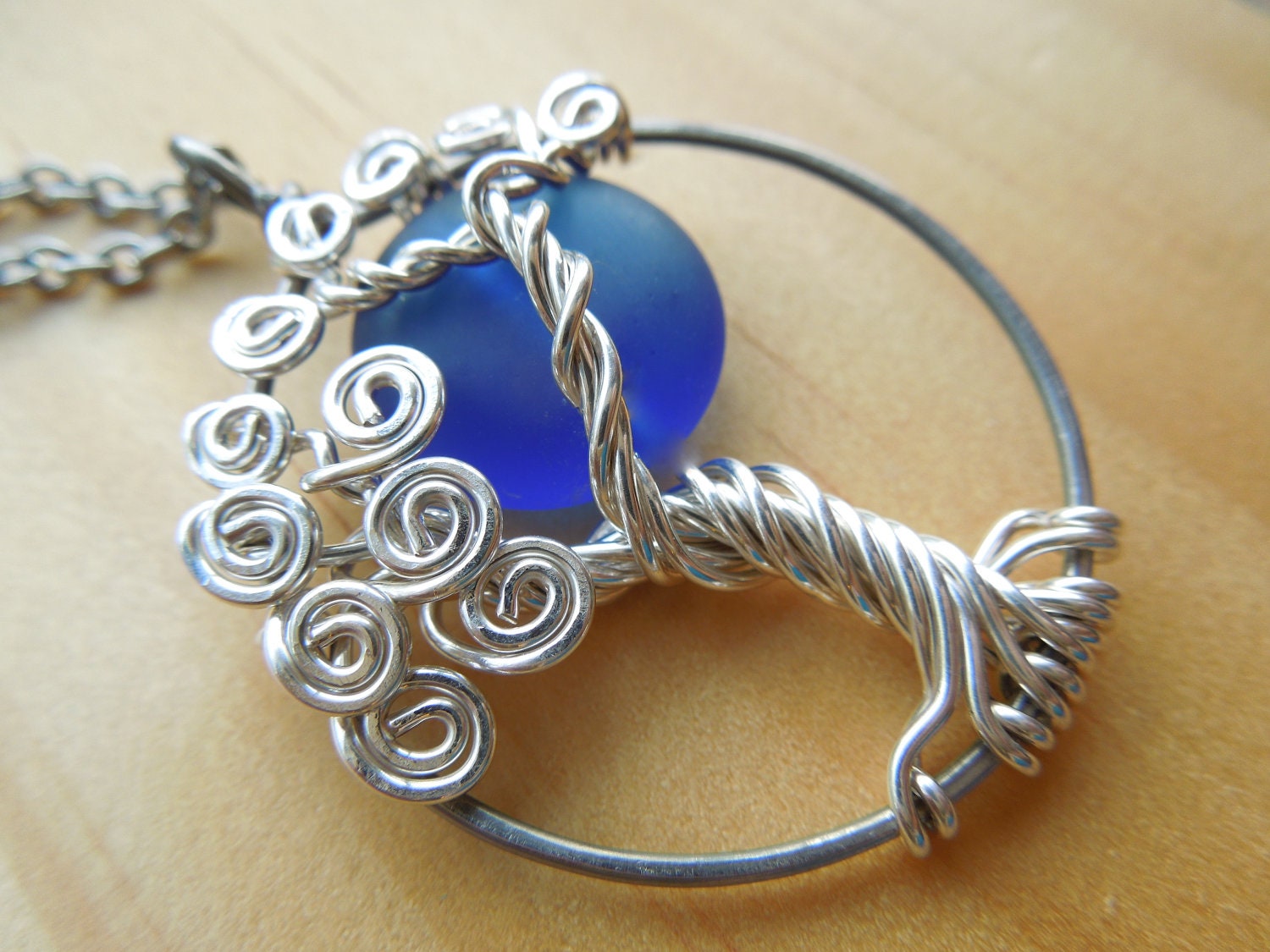 Navy Blue Moon-Tree of Life Necklace-Sterling Silver