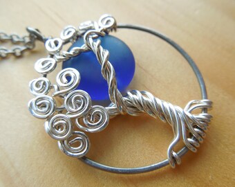 Navy Blue Moon-Tree of Life Necklace-Sterling Silver