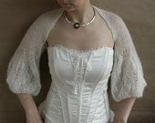 White Shrug-Bolero-Capelet with longer sleeves---hand knitted, size M