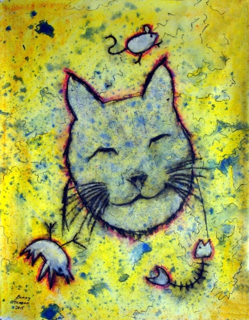 Happy Cat Number 3, 16x20 original acrylic painting on canvas